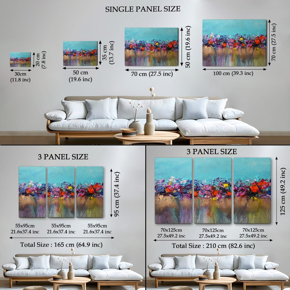 Turquoise Abstract Acrylic Pour Colorful Floral Band Modern Art Poster - Image 4