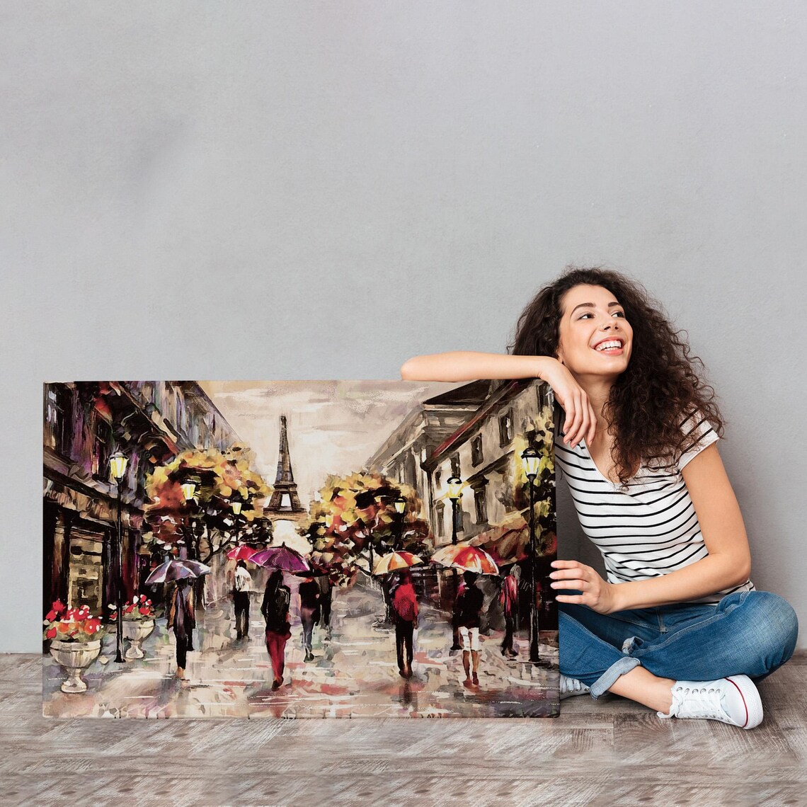 Paris France Eiffel Tower Rainy Umbrella Street Autumn Poster - Image 4