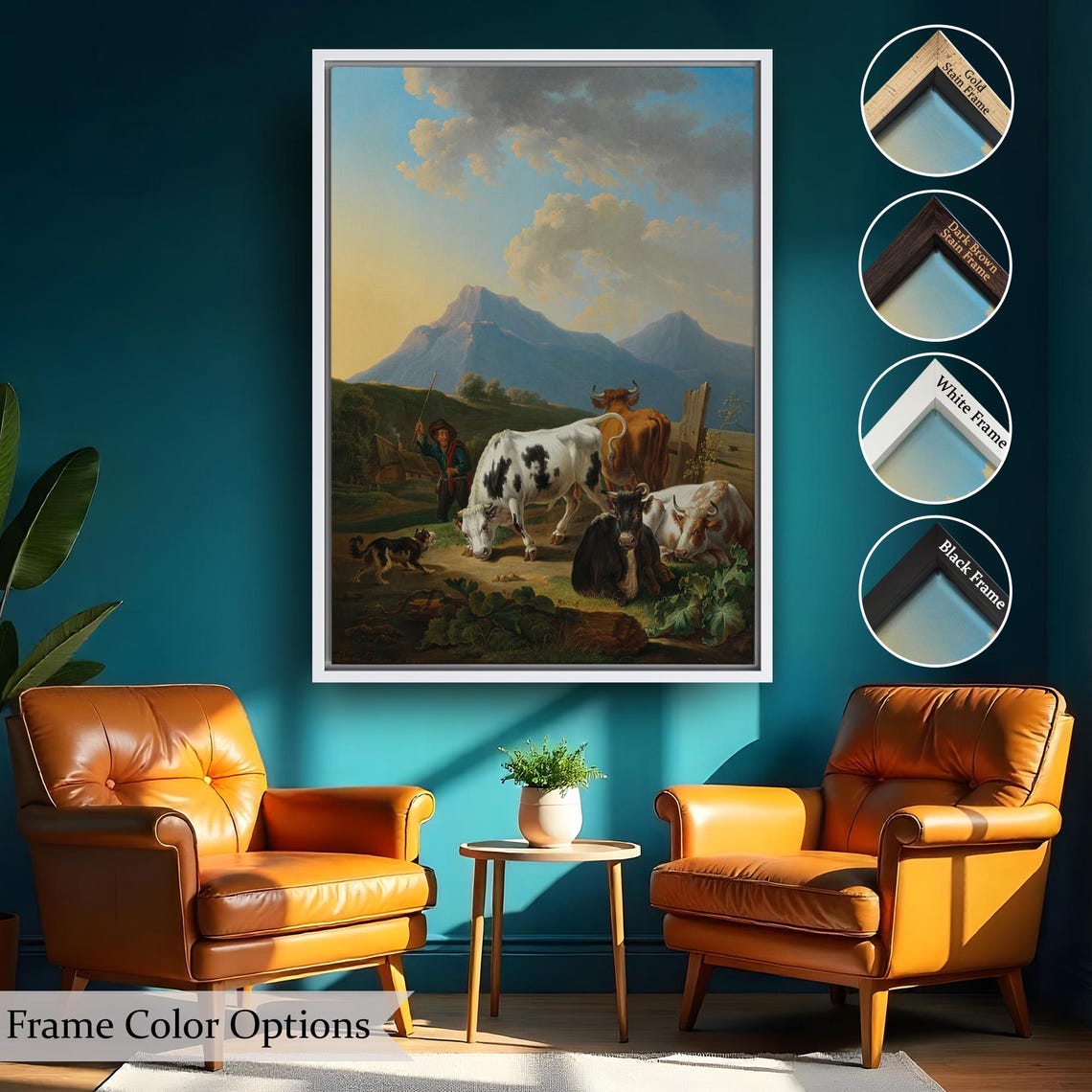 Classic Pastoral Farmer With Cattle Alpine Valley Oil Poster - Image 2