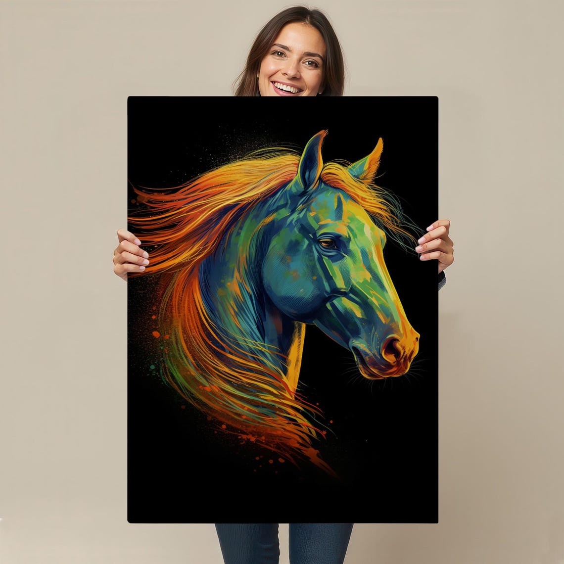 Fiery Mane Colorful Horse Head Portrait Neon Pop Animal Art Poster - Image 4