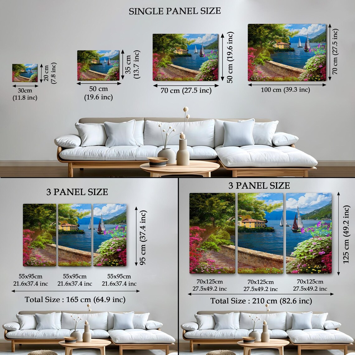 Italian Lake Villa Flower Garden Sailboats Summer Lakeside View Poster - Image 4