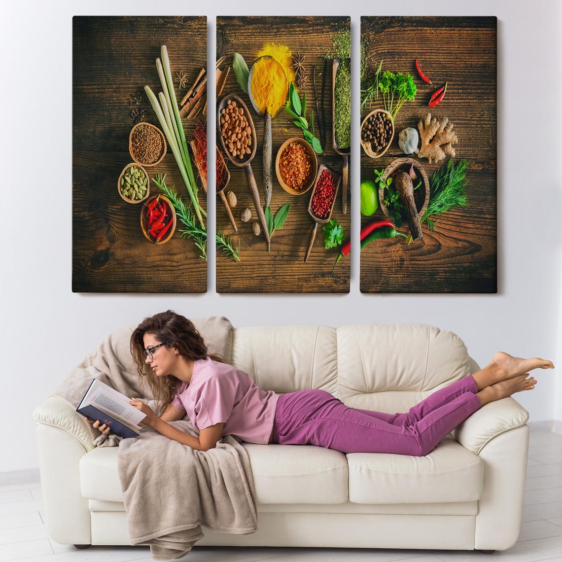 Assorted Kitchen Spices Herbs Wooden Spoons Rustic Table Art Print - Image 3