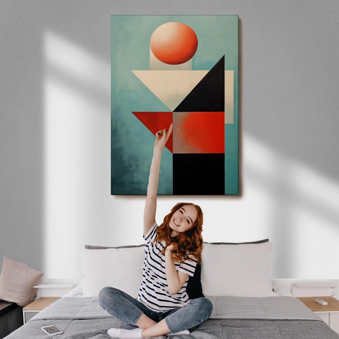 Minimal Geometric Abstract Orange Sphere Teal Shapes Modern Poster - Image 3
