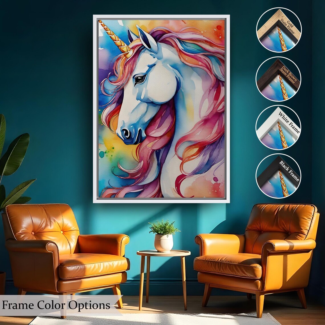 Magical Rainbow Unicorn Watercolor Fantasy Horse Mane Art Poster - Image 2