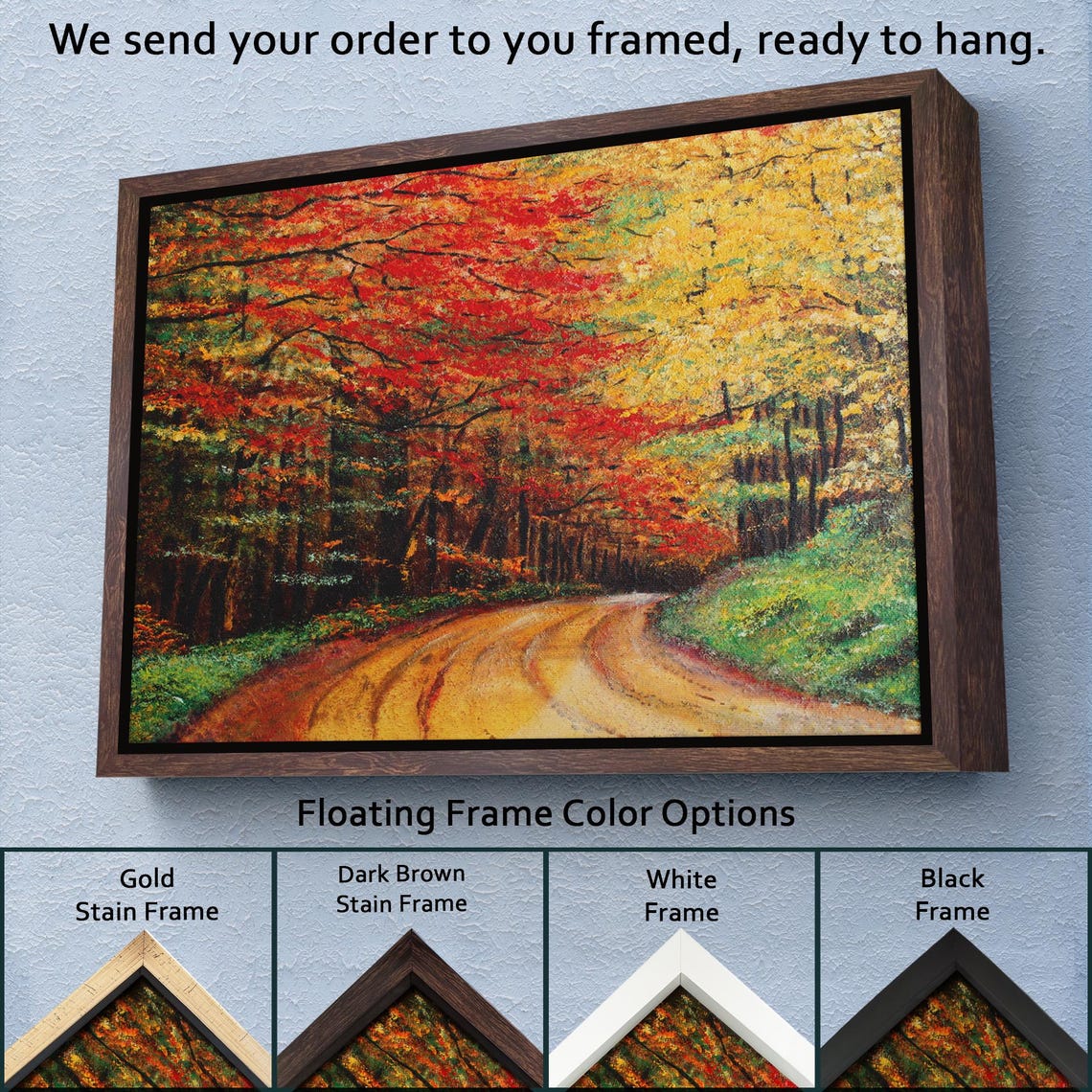 Winding Forest Road Fiery Red Golden Autumn Canopy Scenic Art Print - Image 3