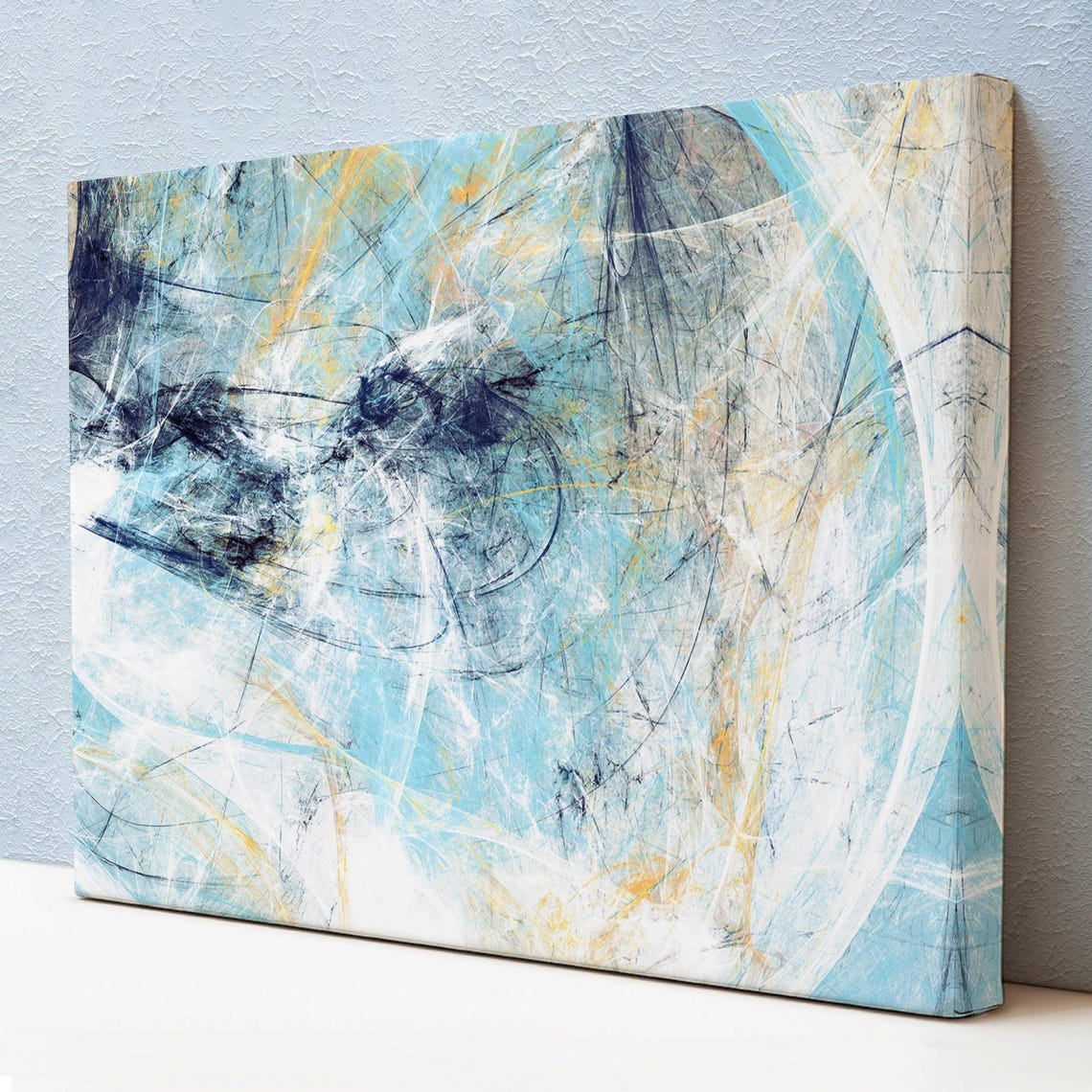 Abstract Light Blue White Gold Lines Modern Minimalist Serene Wall Art