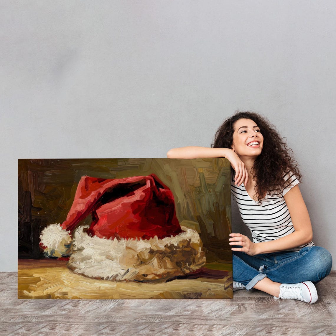Impressionist Santa Hat Oil Painting Bold Brushstrokes Christmas Print - Image 4