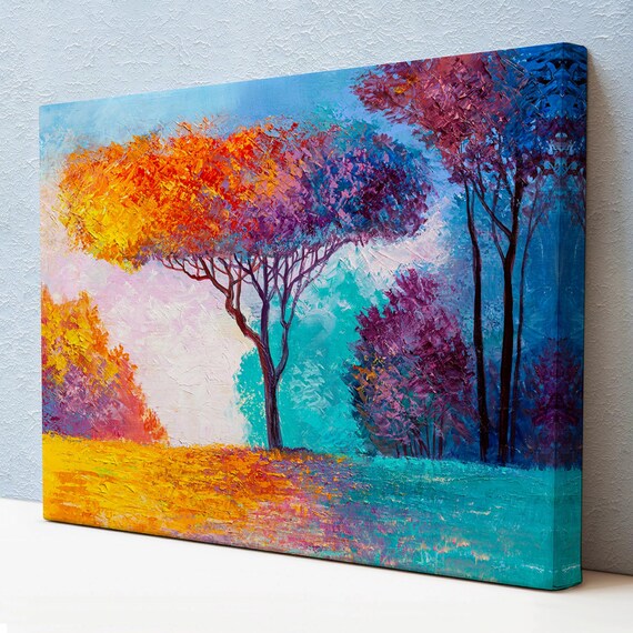 Colorful Trees Oil Painting Look Decorative Wall Art Housewarming Gifts Abstract Modern Wall Decor Large Wall Art