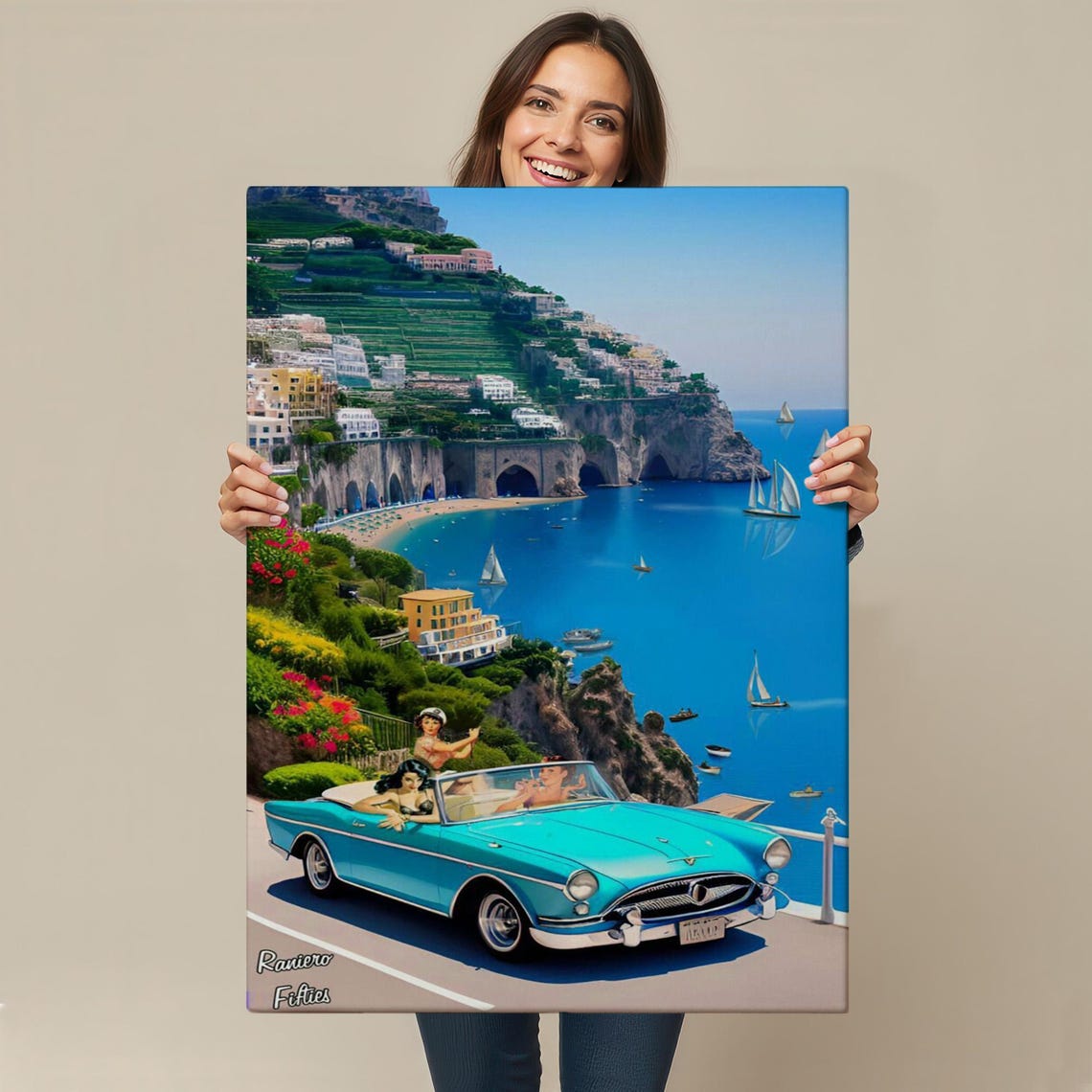 Amalfi Coast Classic Turquoise Convertible Retro 1950s Drive Poster - Image 4