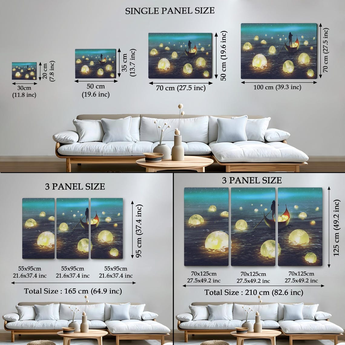 Man Collecting Fallen Moons Boat Surreal Night Fantasy Art Poster - Image 4