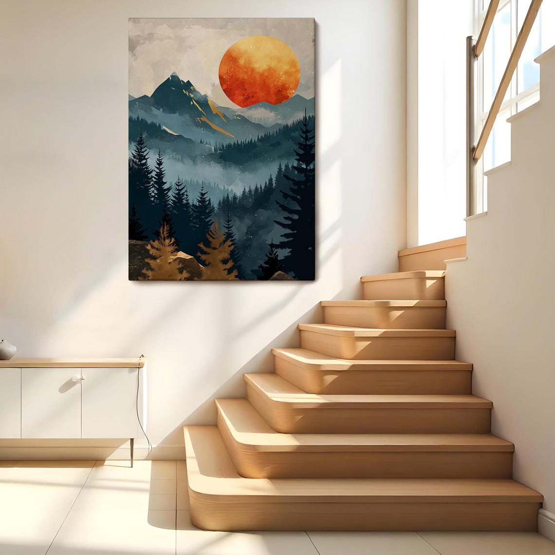 Sunset Above The Mountains Painting Landscape Wall Table Nature Art Nature Print Nature Wall Decor - Image 2