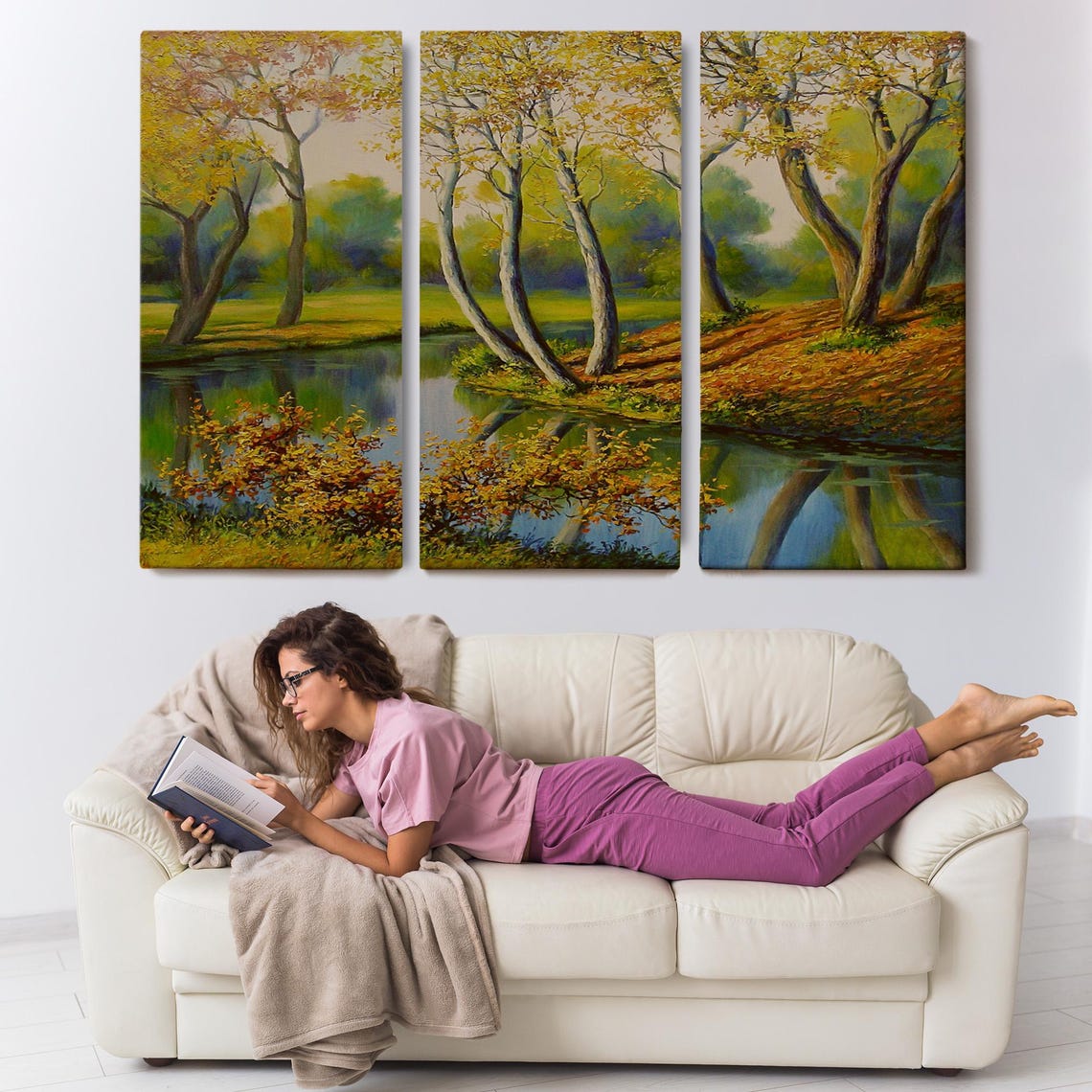 River View Oil Painting Style Decorative Wall Art Landscape Wall Table Nature Wall Decor Nature Decor - Image 3