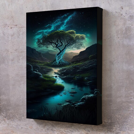 Mysterious Tree In The Dark Painting Nature Print Nature Wall Decor Nature Wall Decor Landscape Wall Table