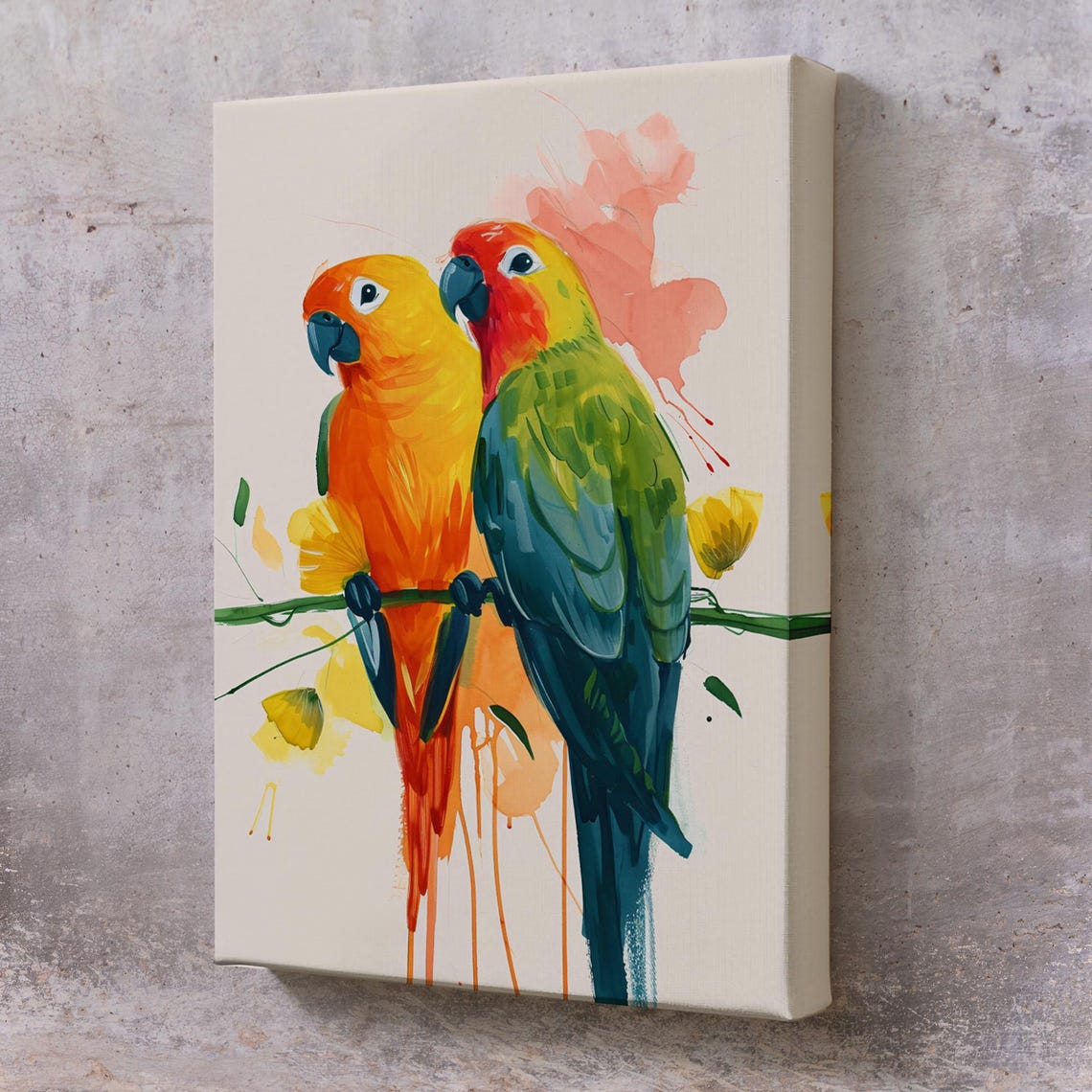 Two Colorful Parrots On A Branch Tropical Bird Wildlife Art Poster
