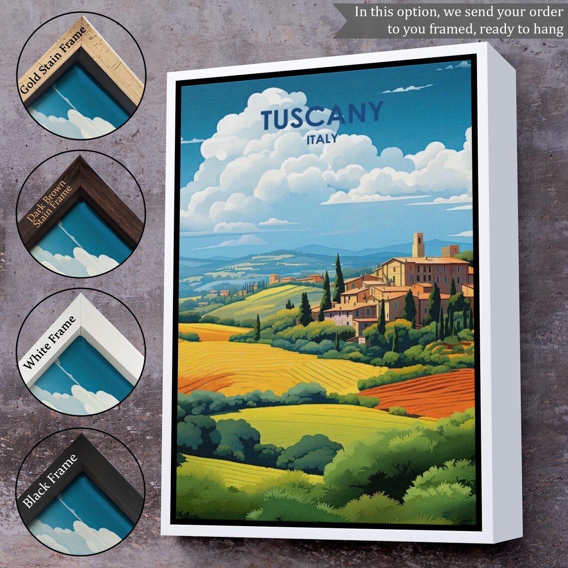 Tuscany Italy Rolling Hills Village Vintage Travel Scenery Poster - Image 3