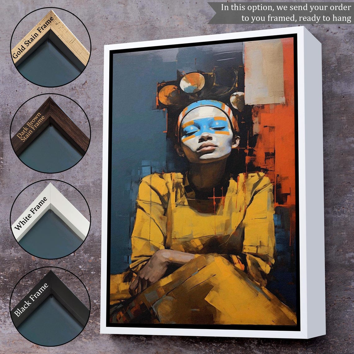 Abstract Woman Portrait Blue Face Paint Bold Modern Art Poster - Image 3