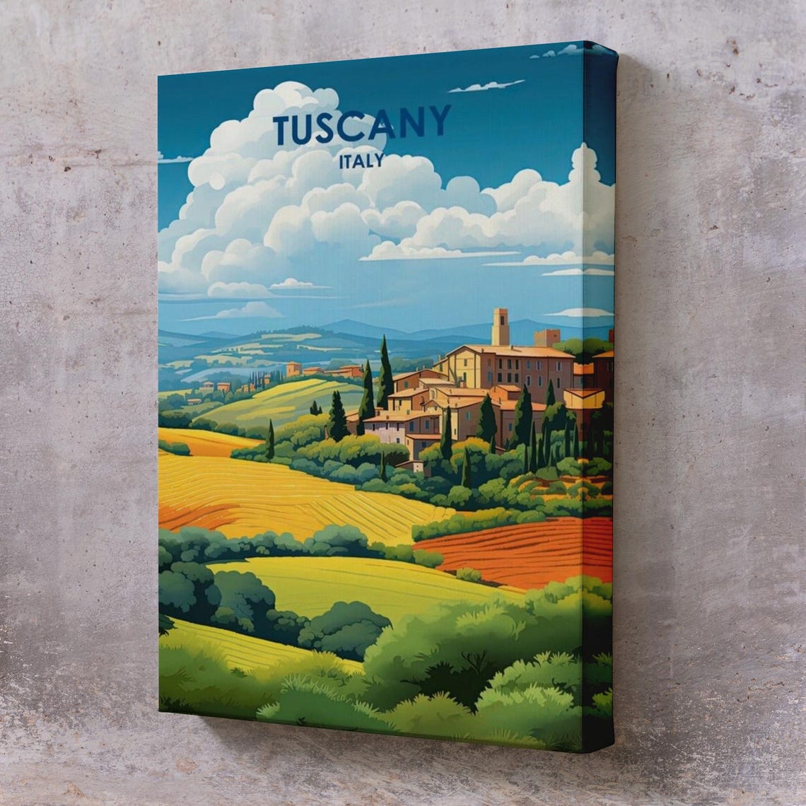 Tuscany Italy Rolling Hills Village Vintage Travel Scenery Poster