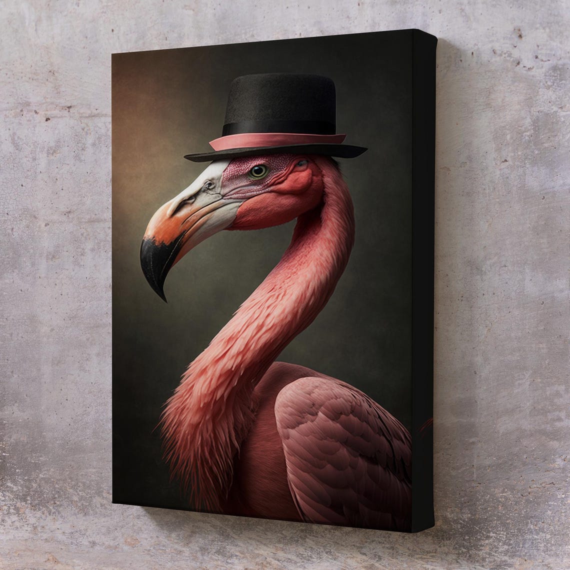 Flamingo Wearing Top Hat Classic Portrait Quirky Animal Art Print