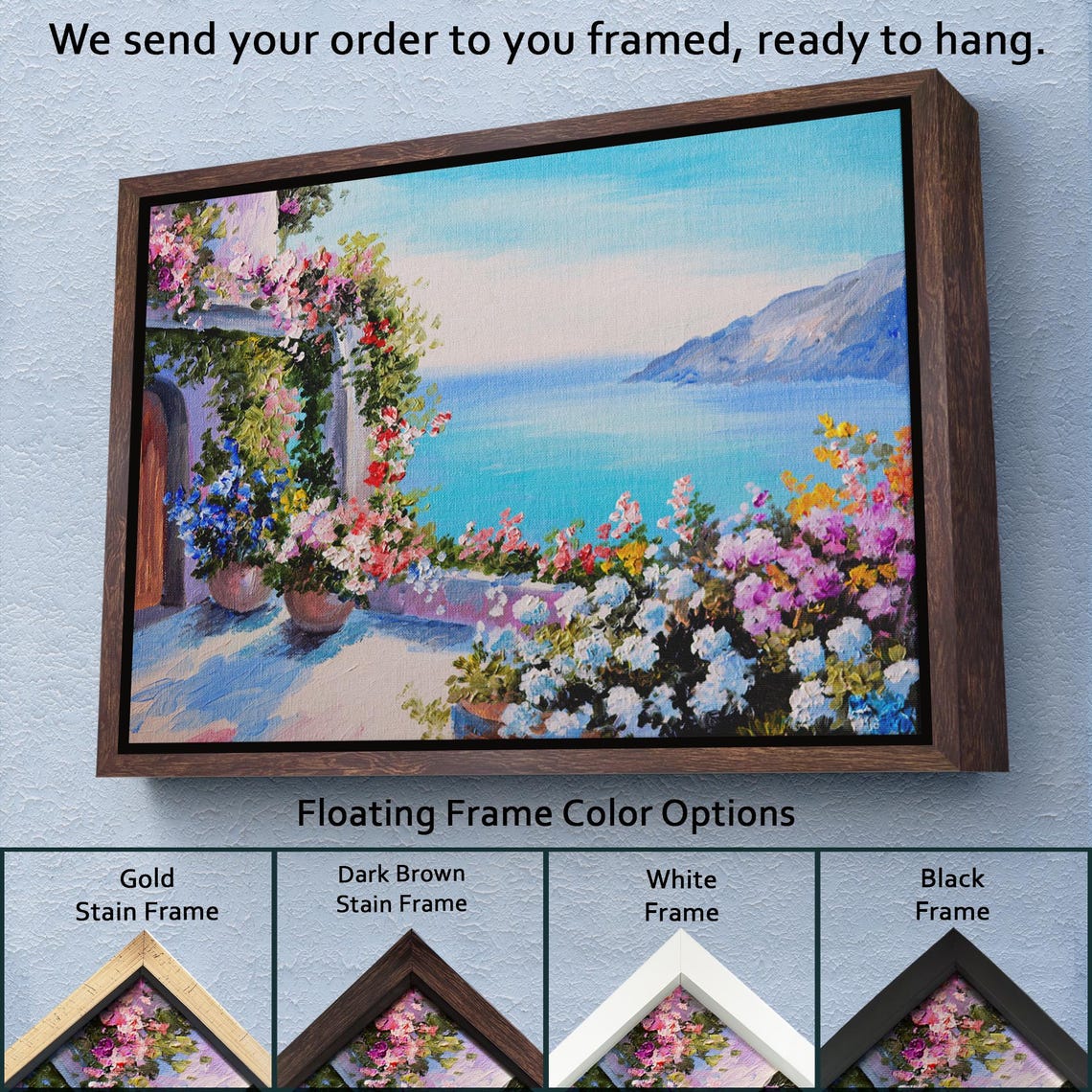Coastal Terrace Flower Arch Mediterranean Sea View Art Print - Image 3