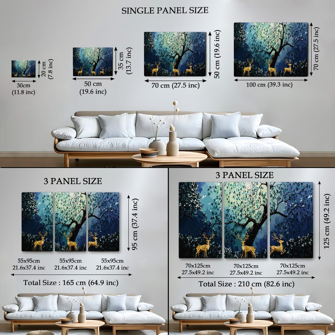 Golden Geometric Deer Night Forest Moonlit Tree Modern Art Poster - Image 4