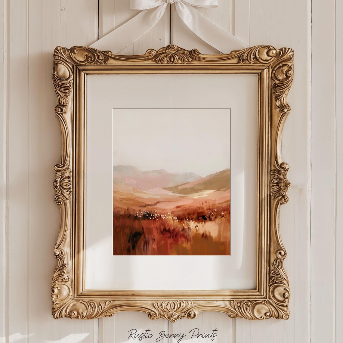 Warm Terracotta Rolling Hills Abstract Landscape Painting Print