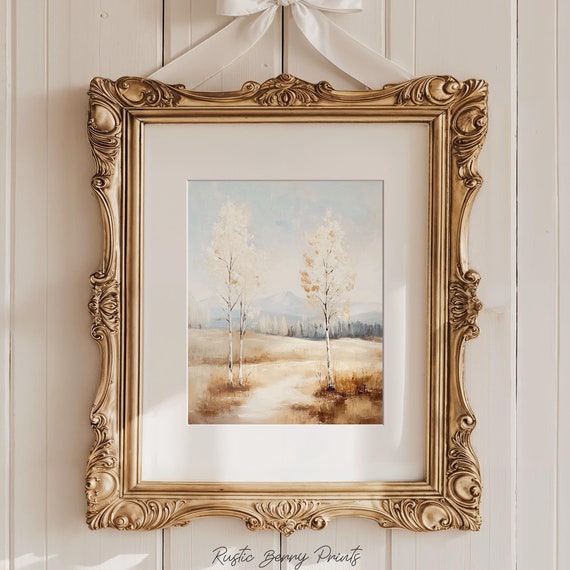 Rustic Fall Landscape Painting Wall Art Vintage Print Warm Tones Cottagecore Academia Art