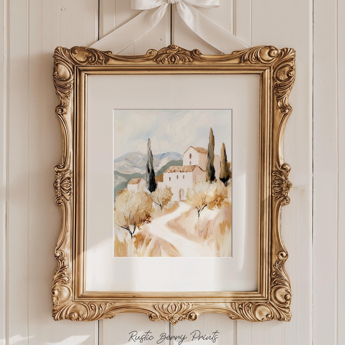 Tuscan Landscape Painting Wall Art Vintage Print Warm Tones Cottagecore Art