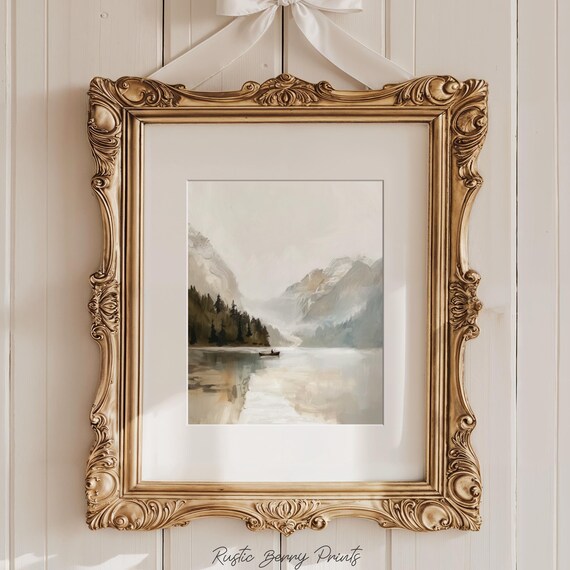 Mountains Art Print Painting Wall Art Lake Mountains Home Decor Living Room Wall Art Painting Art