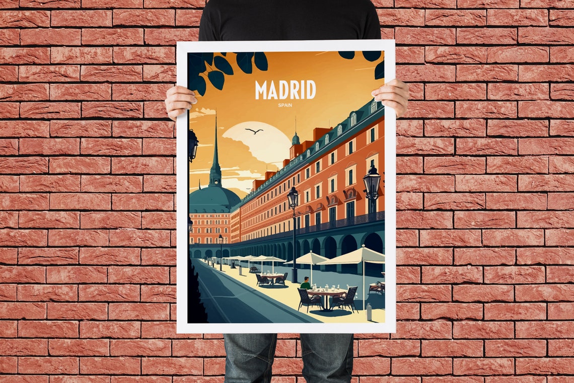 Madrid Spain Plaza Mayor Sunset Cafe Terraces Vintage Travel Poster - Image 3