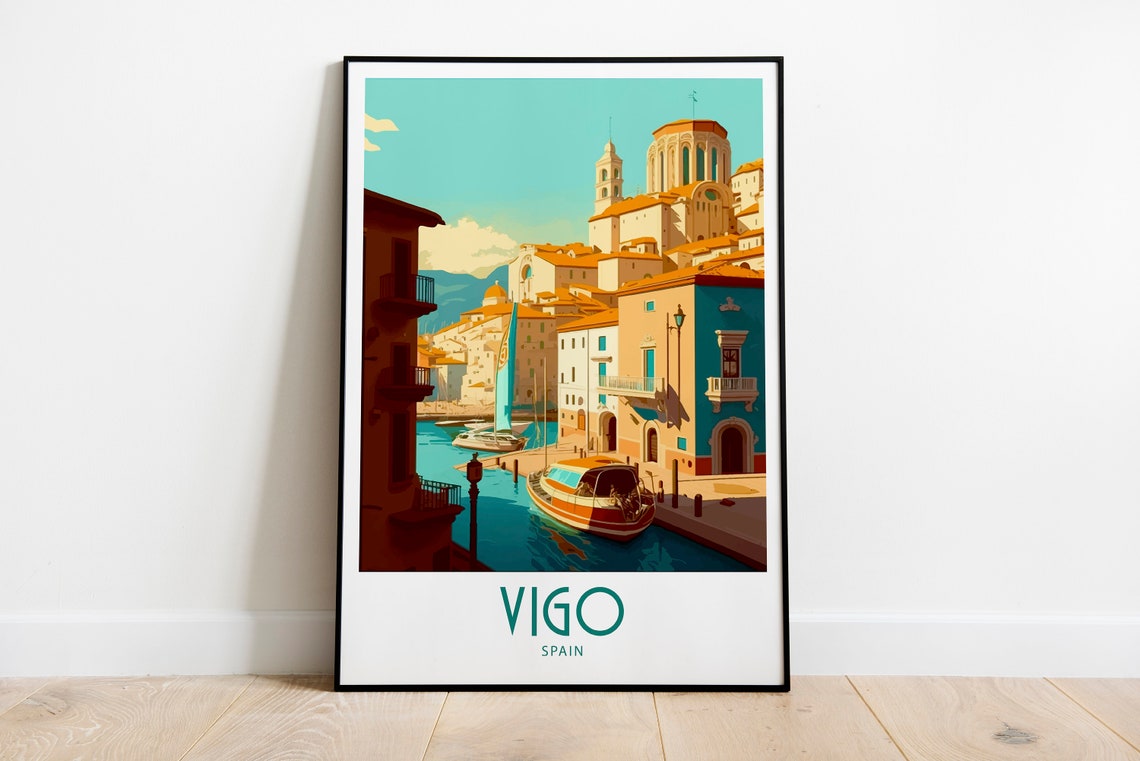 Vigo Spain Historic Harbor Waterfront Cathedral Travel Poster