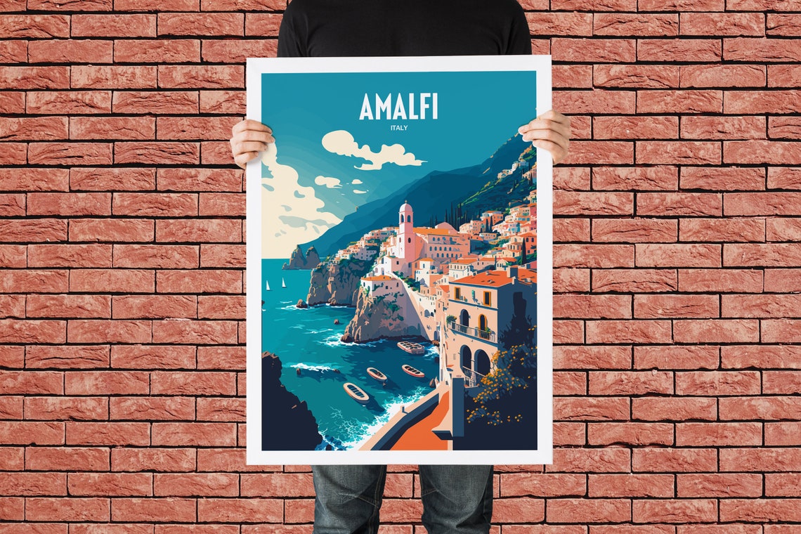 Amalfi Coast Travel Print Italy Coast Travel Poster Amalfi Italy Travel Print Italian Seaside Retro Print Coast Travel Poster - Image 3