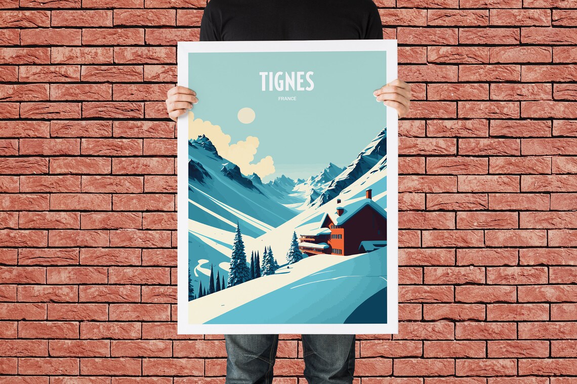 Tignes France Snowy Alpine Village Chalet Vintage Travel Poster - Image 4
