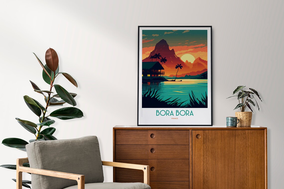 Colorful Bora Bora France Sunset Lagoon Retro Travel Poster Decor - Image 2