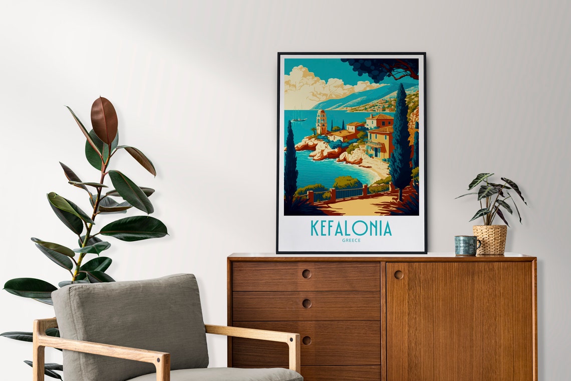 Kefalonia Greece Harbor Village Cypress Coast Vintage Travel Poster - Image 4