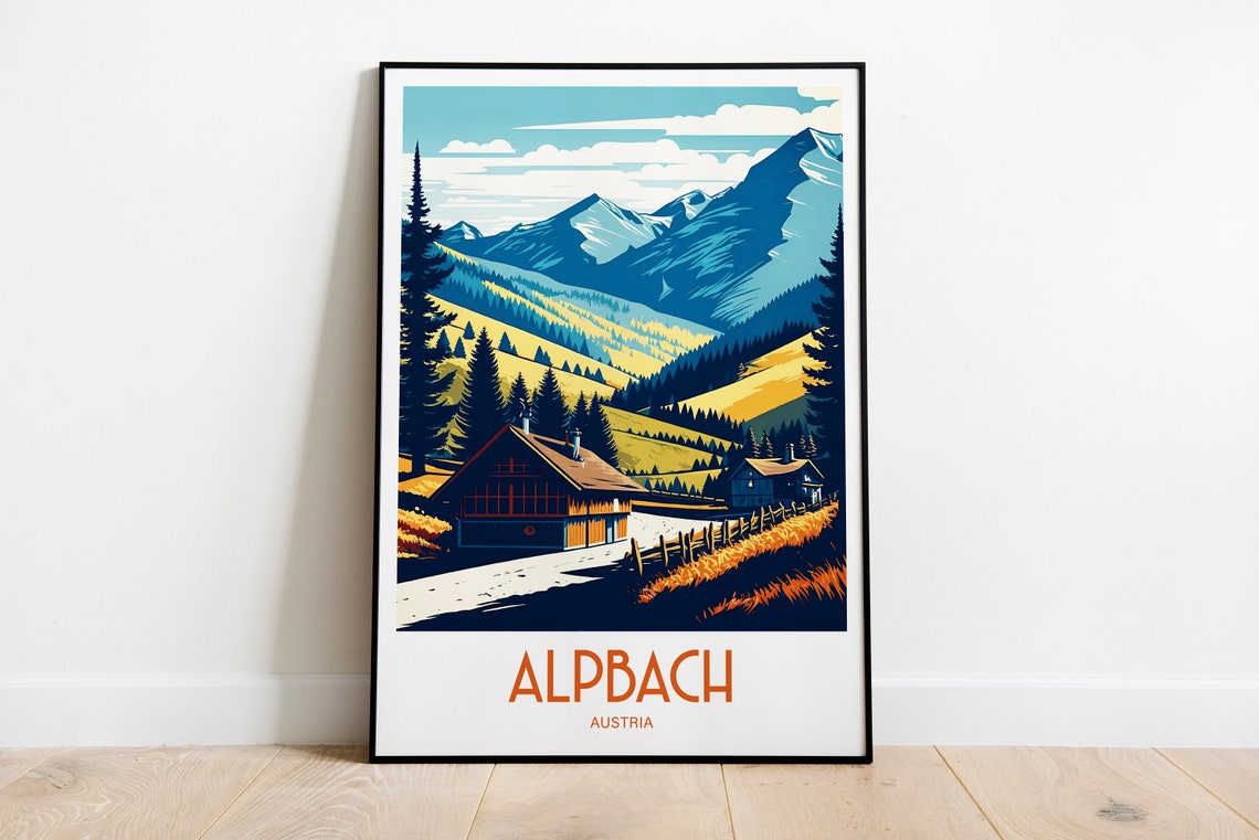 Alpbach Austria Scenic Alpine Chalets Golden Meadow Travel Poster