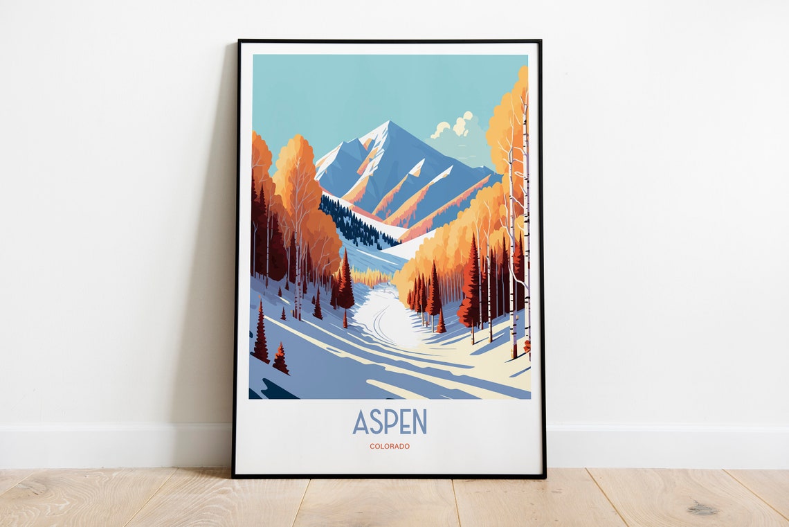 Aspen Ski Travel Print Aspen Resort Travel Art Skiing Travel Print Skiing Slope Aspen Skiing Travel Poster