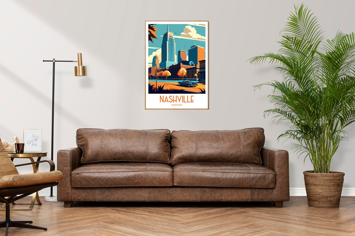 Nashville Tennessee Skyline Classic Car Vintage Travel Poster - Image 2