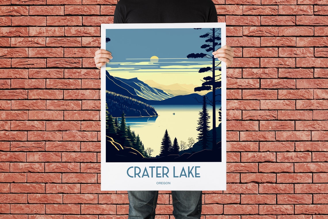 Crater Lake Travel Poster For Crater Lake Birthday Gift For Travel Print Lovers Oregon Travel Poster For Crater Lake Birthday Gift - Image 3