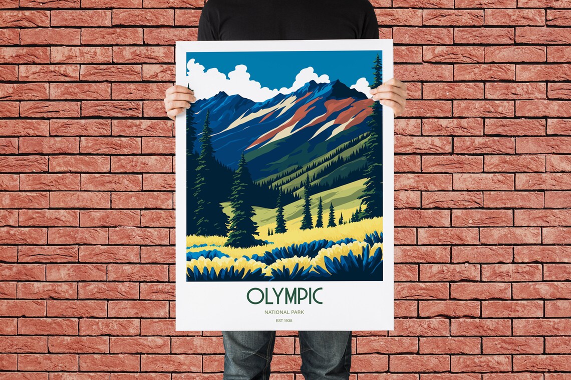Colorful Olympic National Park Retro Travel Illustration Poster for Home - Image 3