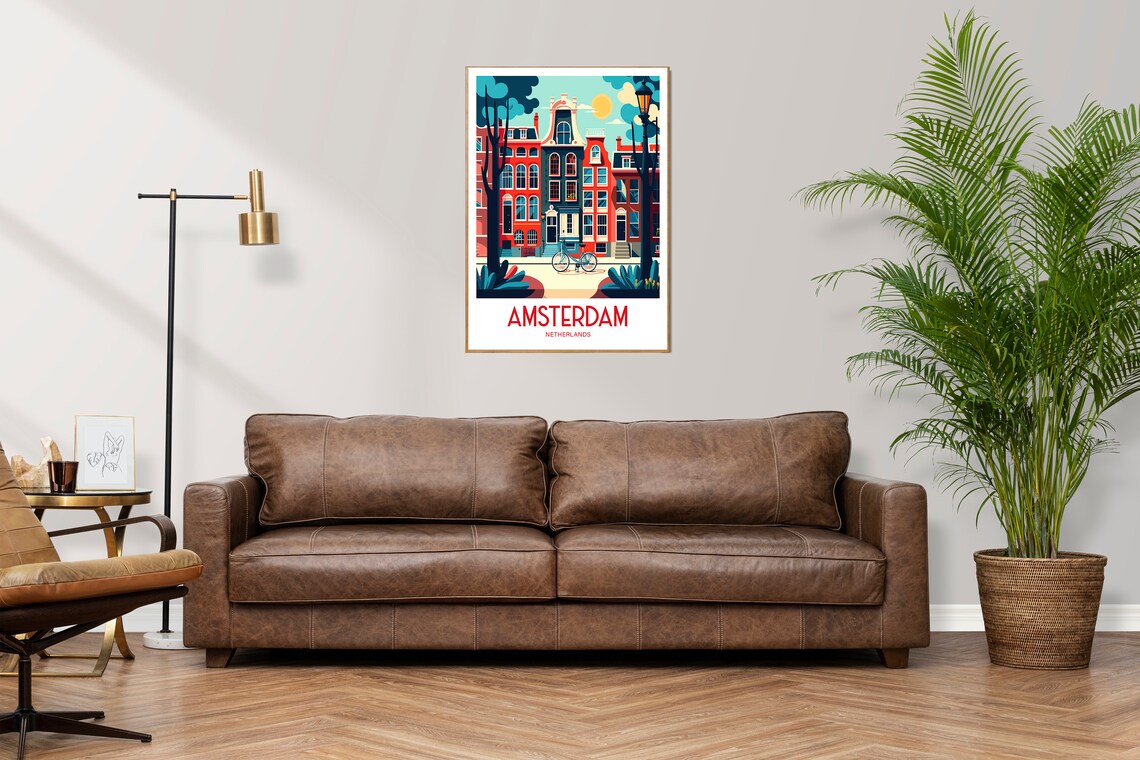 Amsterdam Vintage Canal Houses Bicycle Street Lamp Travel Poster - Image 2