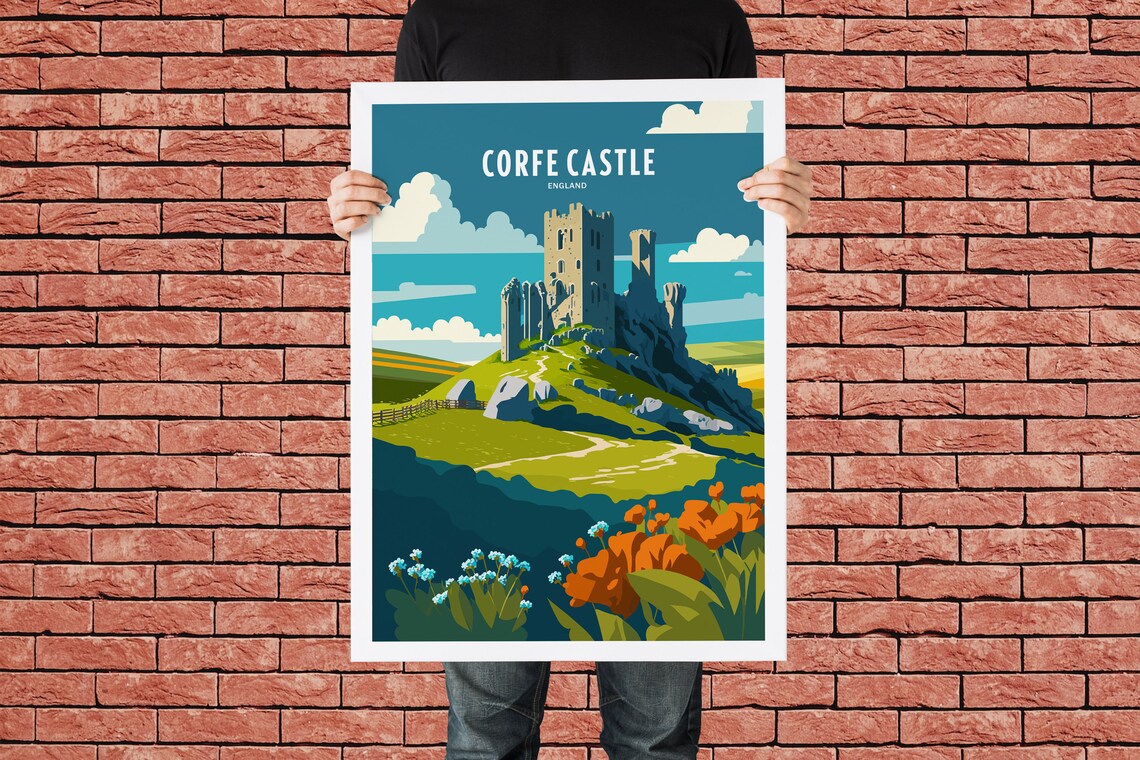 Corfe Castle Uk Travel Print Uk Landmark Travel Art Corfe Castle Travel Print Dorset Landmark Corfe Castle Travel Poster - Image 4