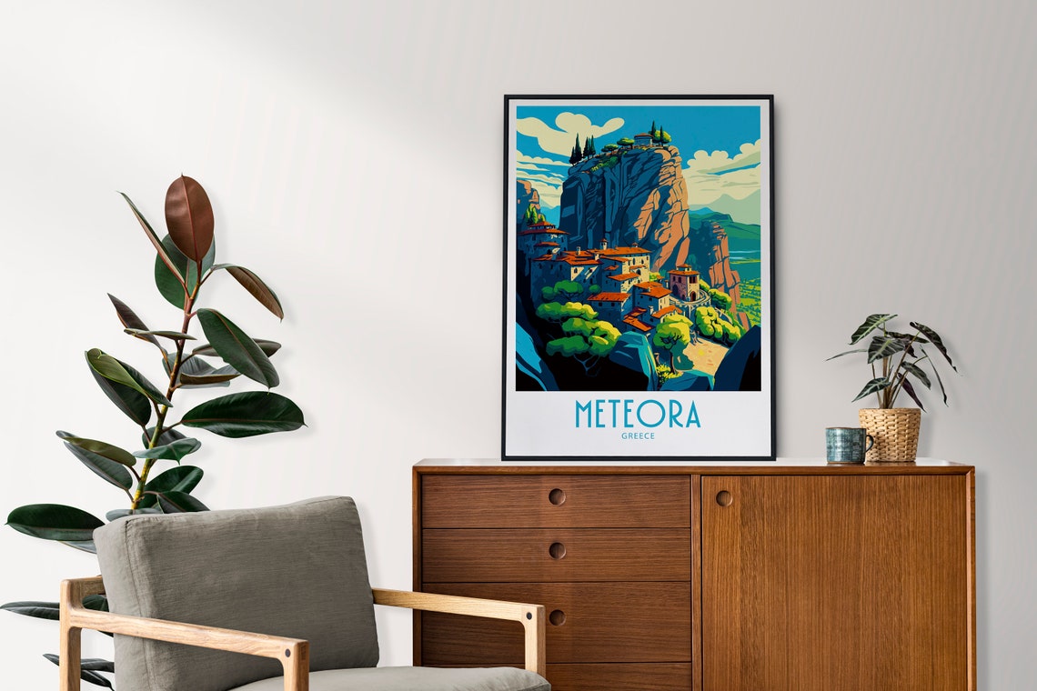 Meteora Greece Famous Monastery Rock Towers Vintage Travel Poster - Image 3