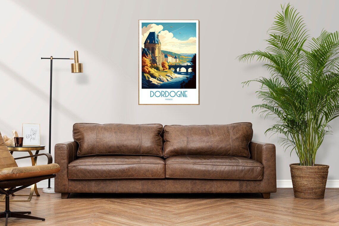 Dordogne France Riverside Chateau Vintage French Travel Poster Art - Image 3