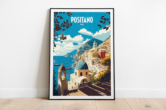 Positano Italy Vintage Travel Poster, Italian Village