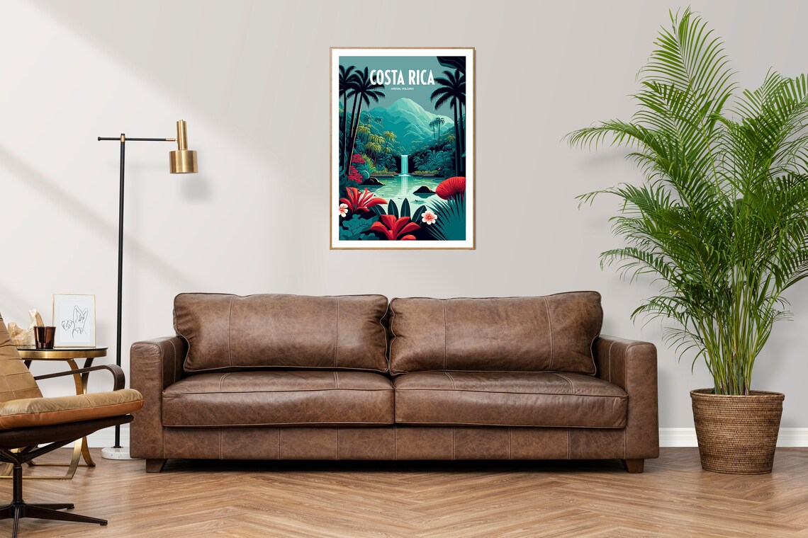 Costa Rica Waterfall Travel Poster, Arenal Volcano - Image 3