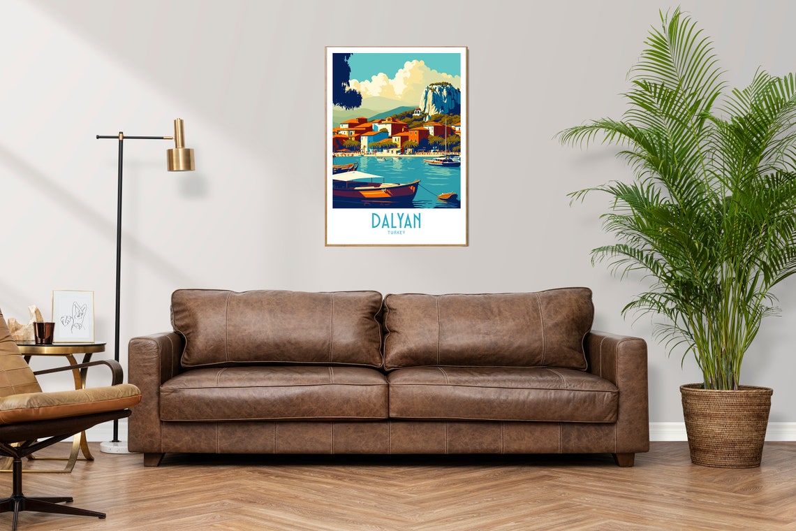 Dalyan Turkey Harbor Boats Red Roofs Retro Vintage Travel Poster - Image 2