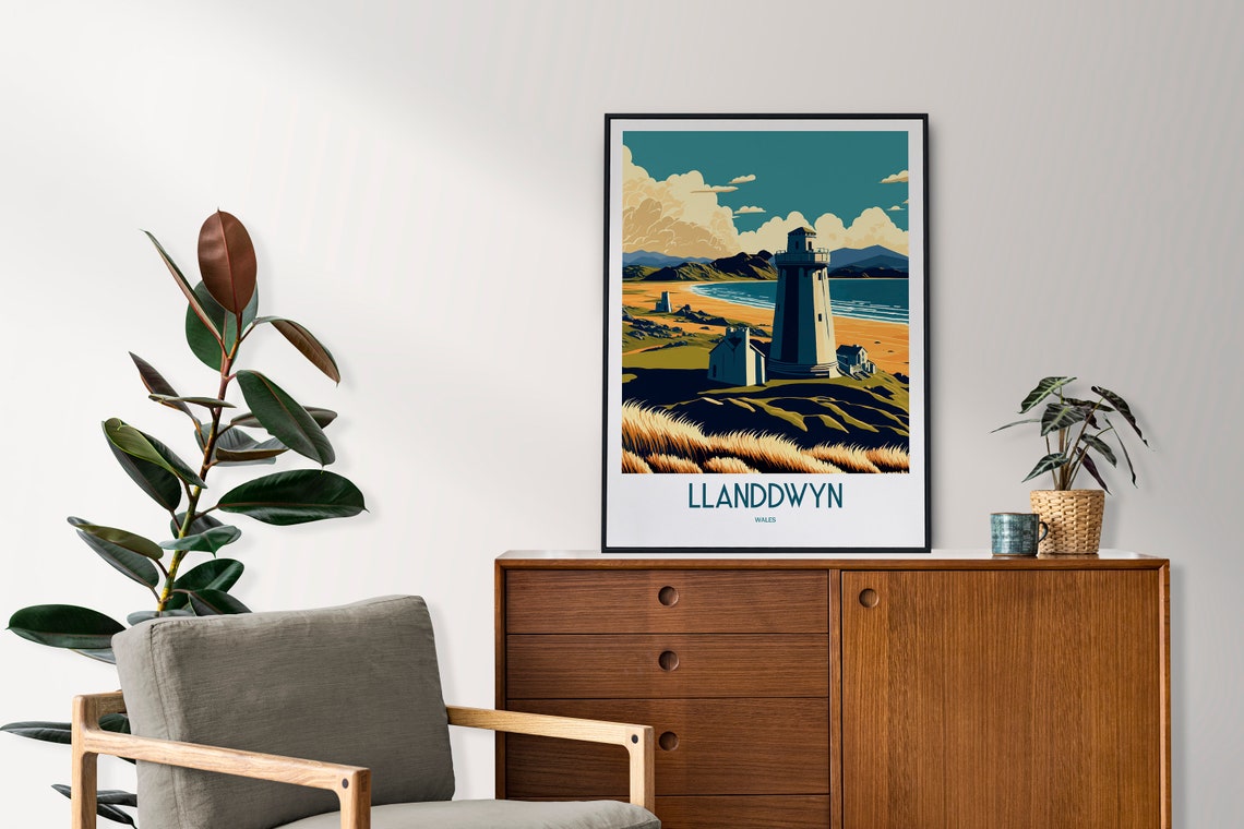 Llanddwyn Wales Island Lighthouse Beach Dunes Vintage Travel Poster - Image 3