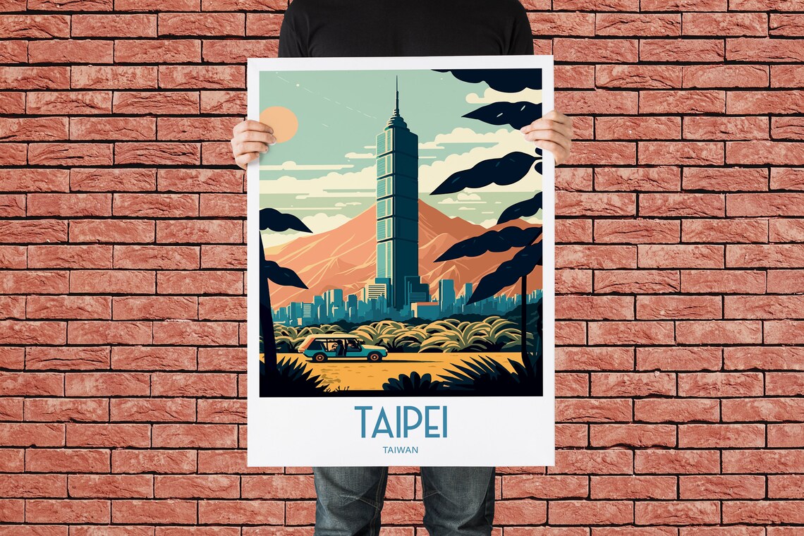 Taipei Taiwan 101 Tower Mountain Cityscape Vintage Travel Poster - Image 3