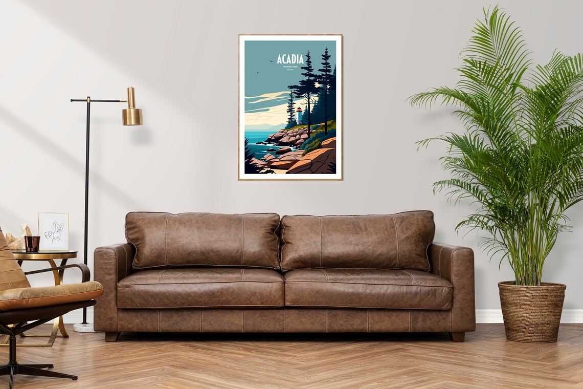 Acadia National Park Lighthouse Travel Poster Rocky Coast Maine Art - Image 3