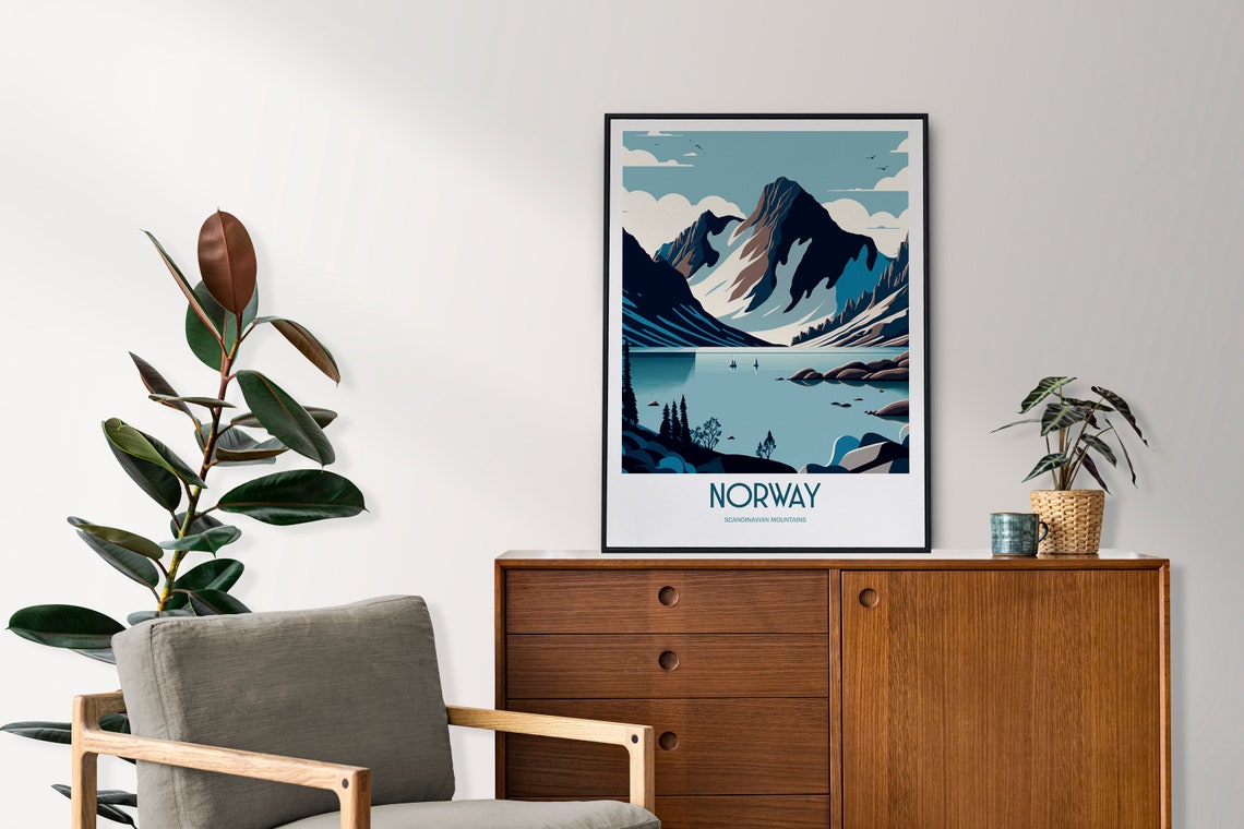 Norway Scandinavian Mountains Lake Retro Vintage Travel Poster - Image 2